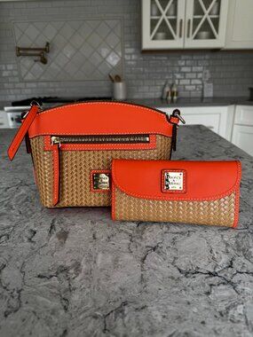 Dooney and Bourke Orange and Faux Wicker Purse and Wallet
